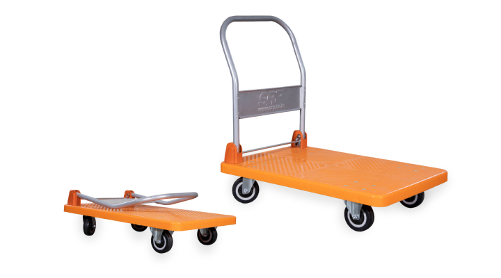 Lightweight, corrosion-resistant trolleys with swivel casters and handles for easy transport in warehouses, factories, and retail stores.